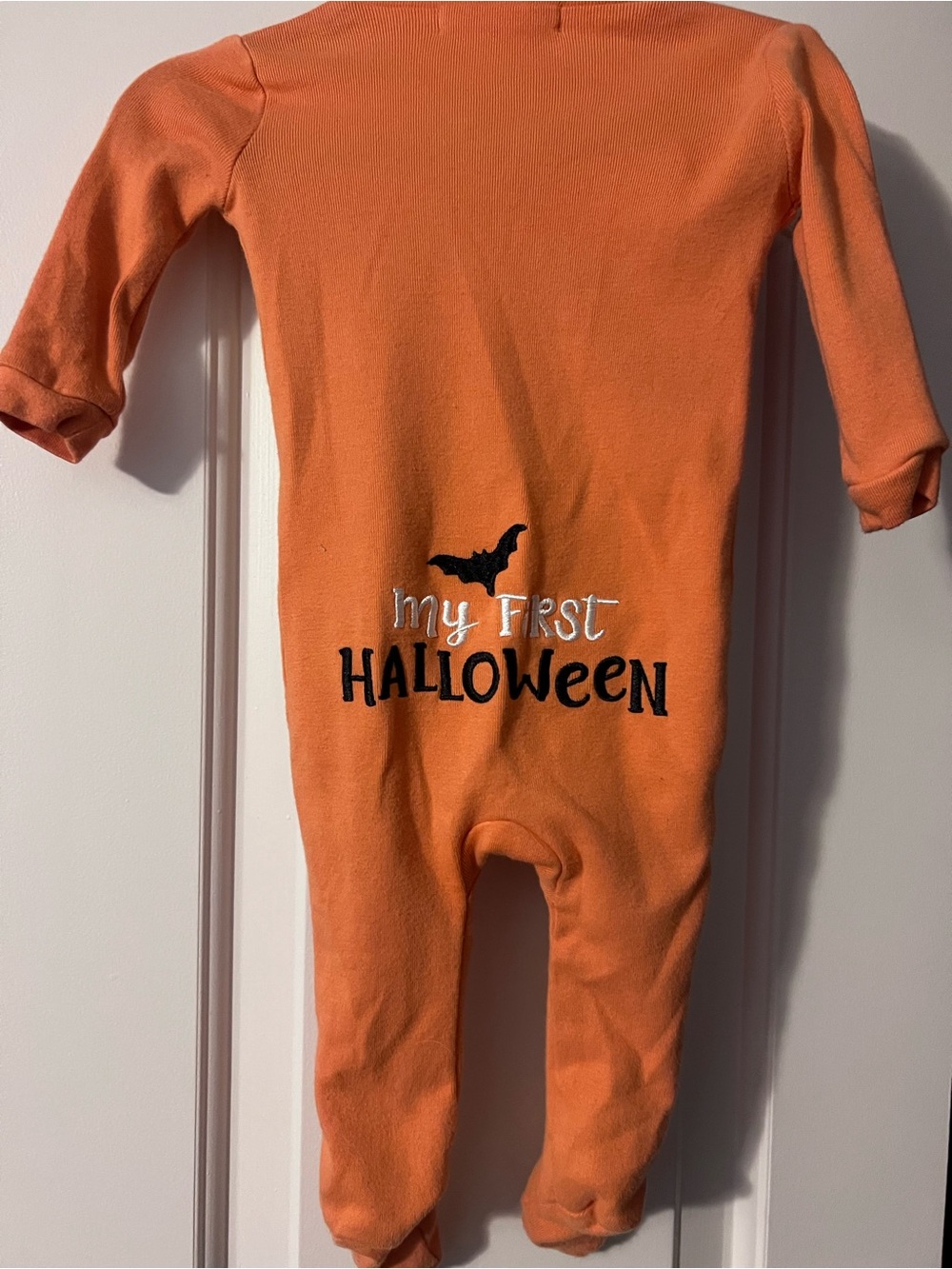 Pottery Barn Kids Orange "My First Halloween" Baby Footie